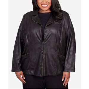 Alfred Dunner Park Place Women's Black Faux Leather Studded Blazer Jacket 3X NWT